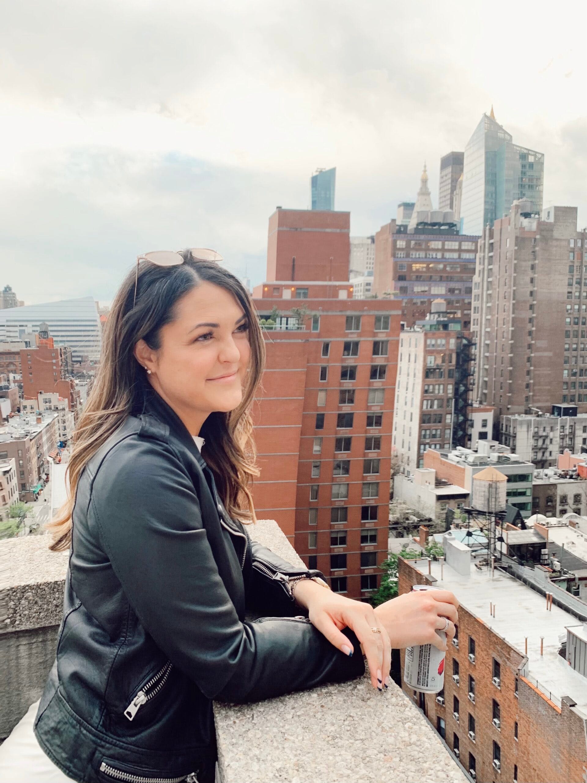 Author photo of Sarah Waldrop in Detroit overlooking city